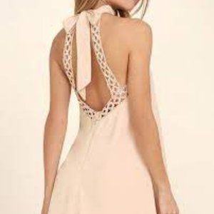 LULUS pink lace bow tie halter dress